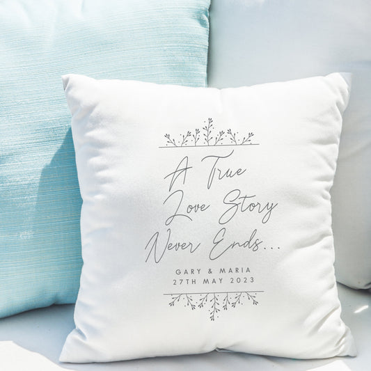 Personalised True Love Story White Cushion Peach Bomb Fashion, Jewellery, Homeware & Gifts Textiles