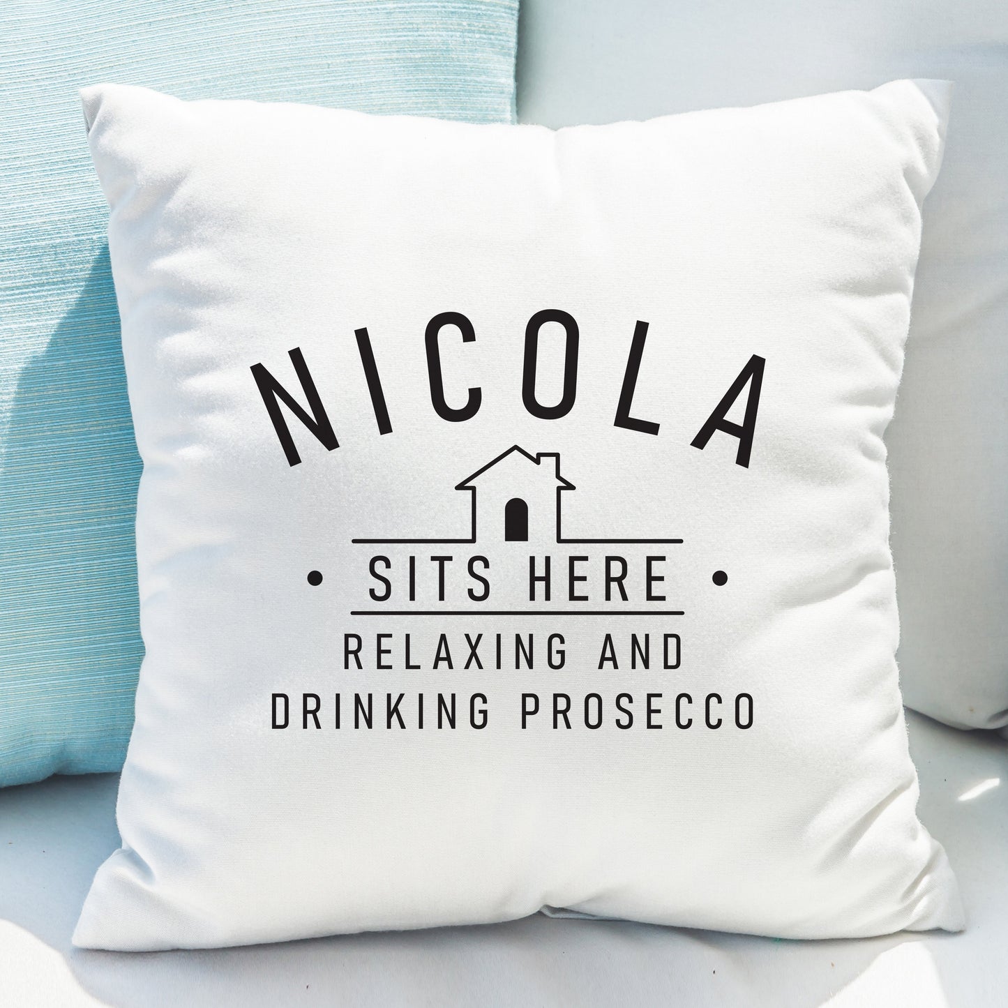 Personalised ...Sits Here Cushion Peach Bomb Fashion, Jewellery, Homeware & Gifts Textiles
