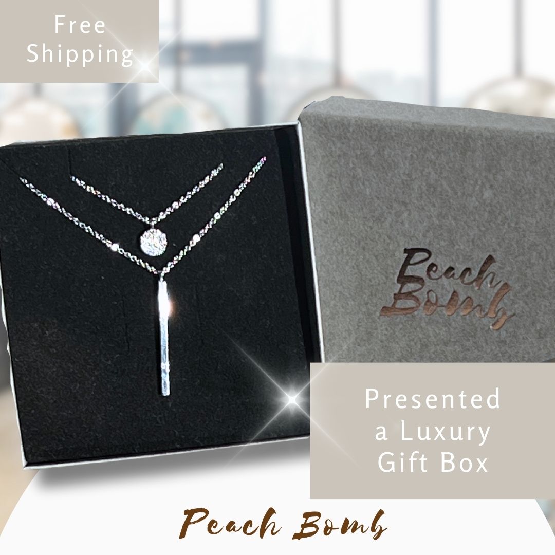 Peach bomb women’s ladies sterling silver layered necklace sparkling stacked gift for her valentines birthday anniversary 18th 21st 30th 40th 