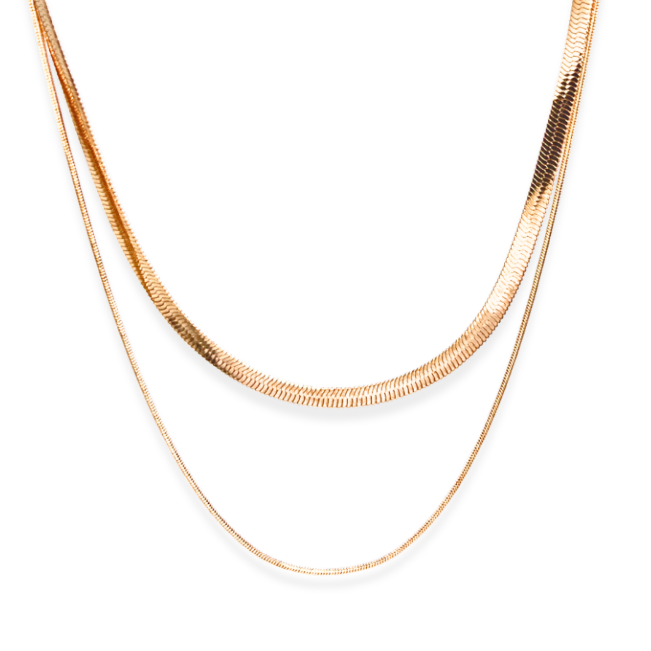 Gold Herringbone Double Layer Necklace