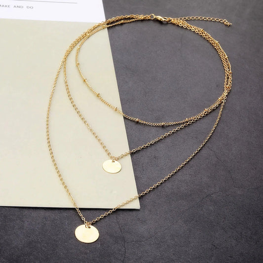 gold multi layer necklace chain with pendant charm for women