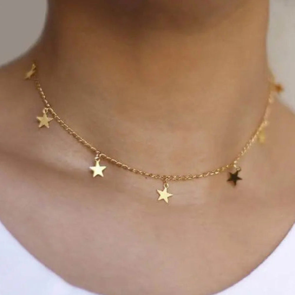 Drop 7 Star Choker Necklace with Gold Star Peach Bomb Jewellery