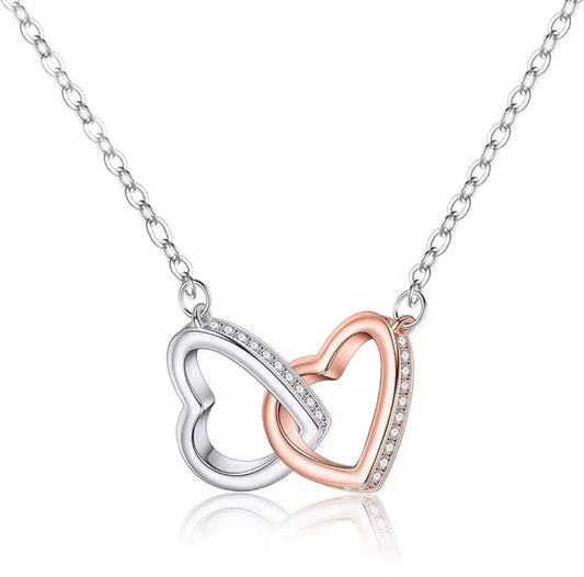 Interlocked Hearts Sterling Silver Necklace Pendant