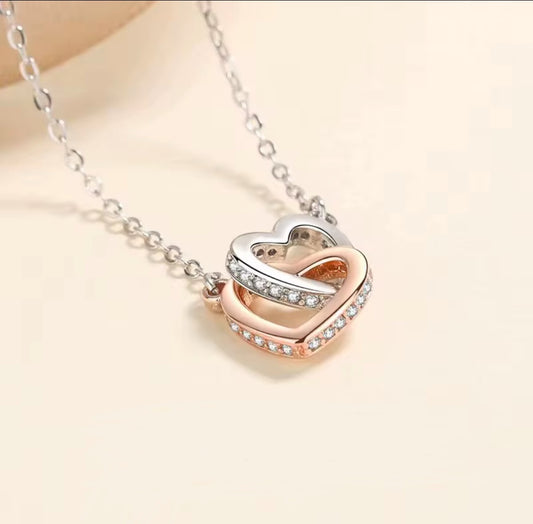Interlocked Hearts Sterling Silver Necklace Pendant