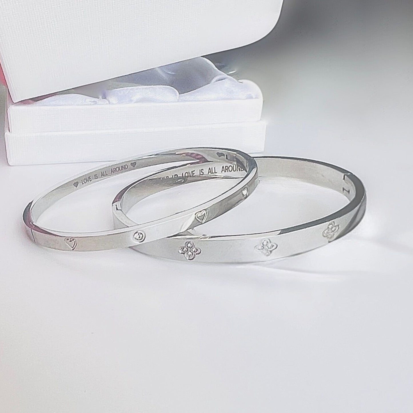 Love is All Around Clover & Gems Double Bangle Bracelet Bundle