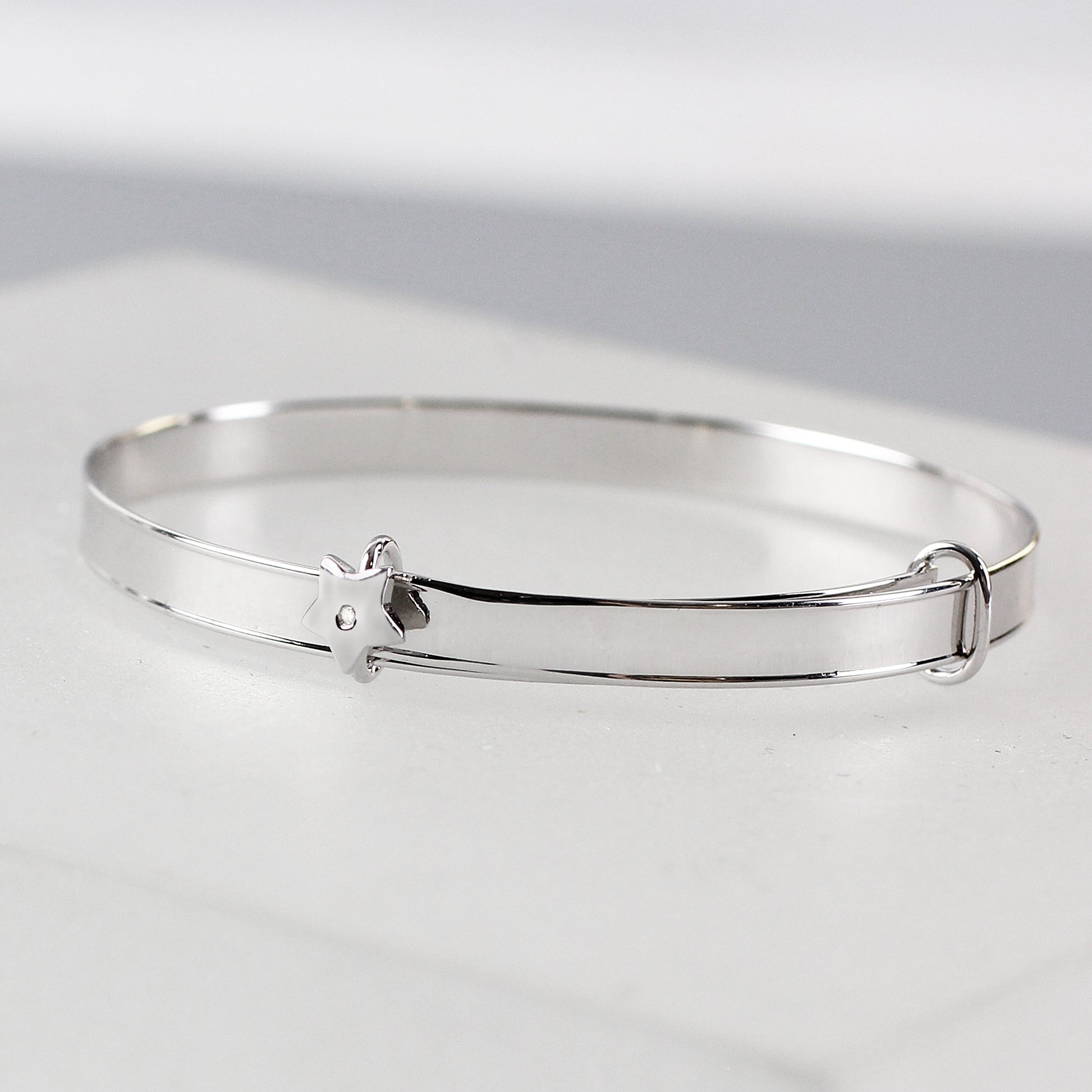 Personalised Sterling Silver Childs Expanding Diamante Star Bracelet Peach Bomb Fashion, Jewellery, Homeware & Gifts Jewellery