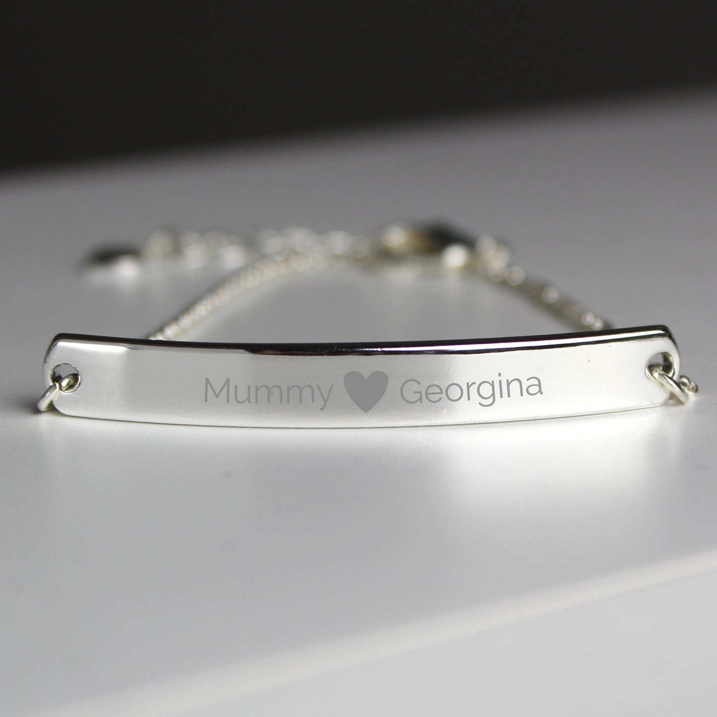 personalised name bar ID bracelet hearts silver gift for her birthday anniversary friendship mother mummy mum sister auntie daughter wife girlfriend