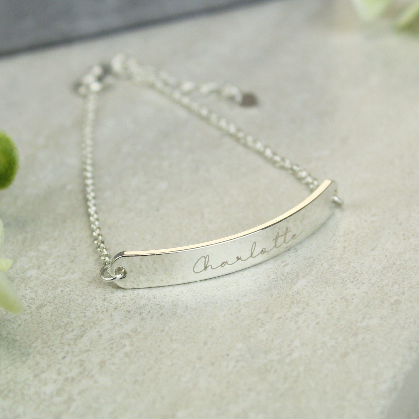 Personalised Name Only Silver Tone ID Bar Bracelet