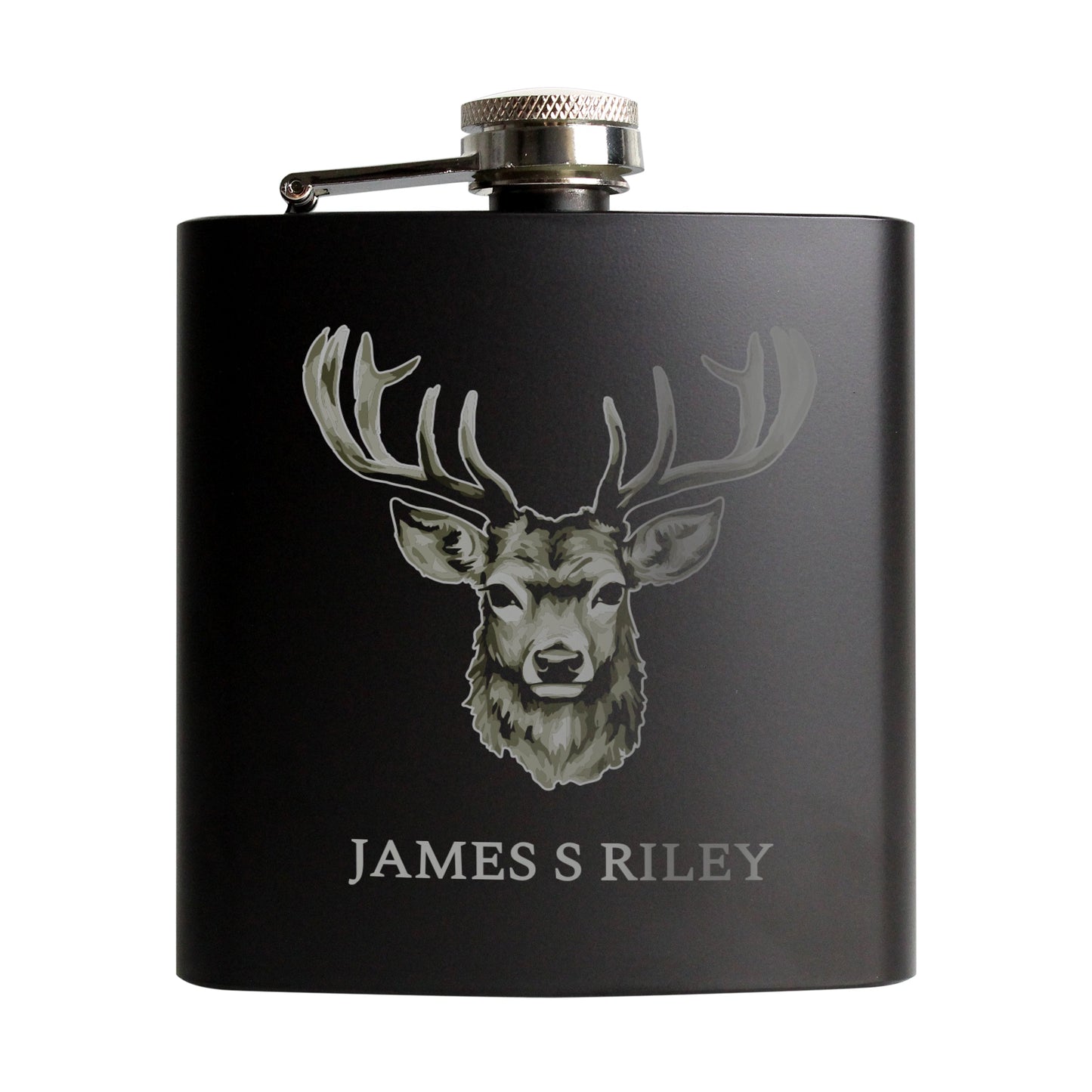 Personalised Stag Black Hip Flask Peach Bomb Fashion, Jewellery, Homeware & Gifts Glasses & Barware