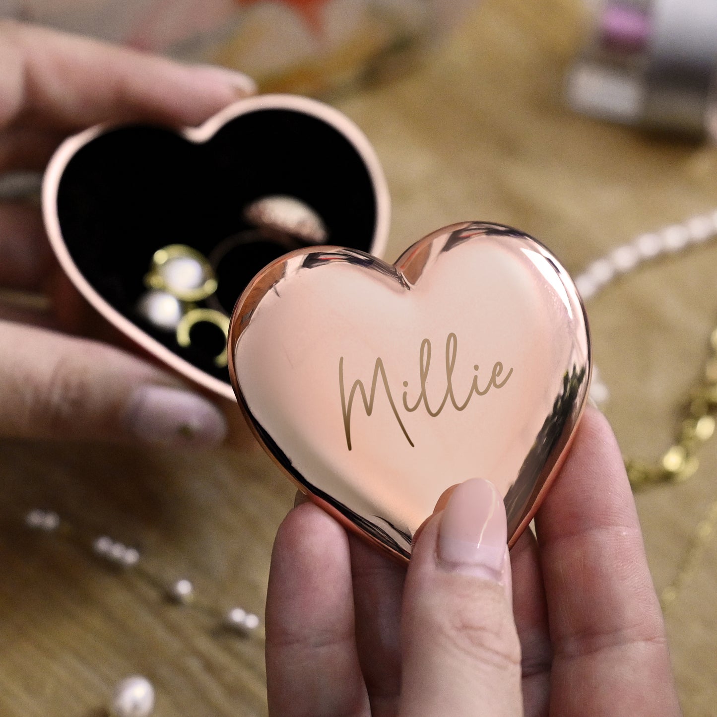 Engraved Rose Gold Heart Trinket Box Personalised
