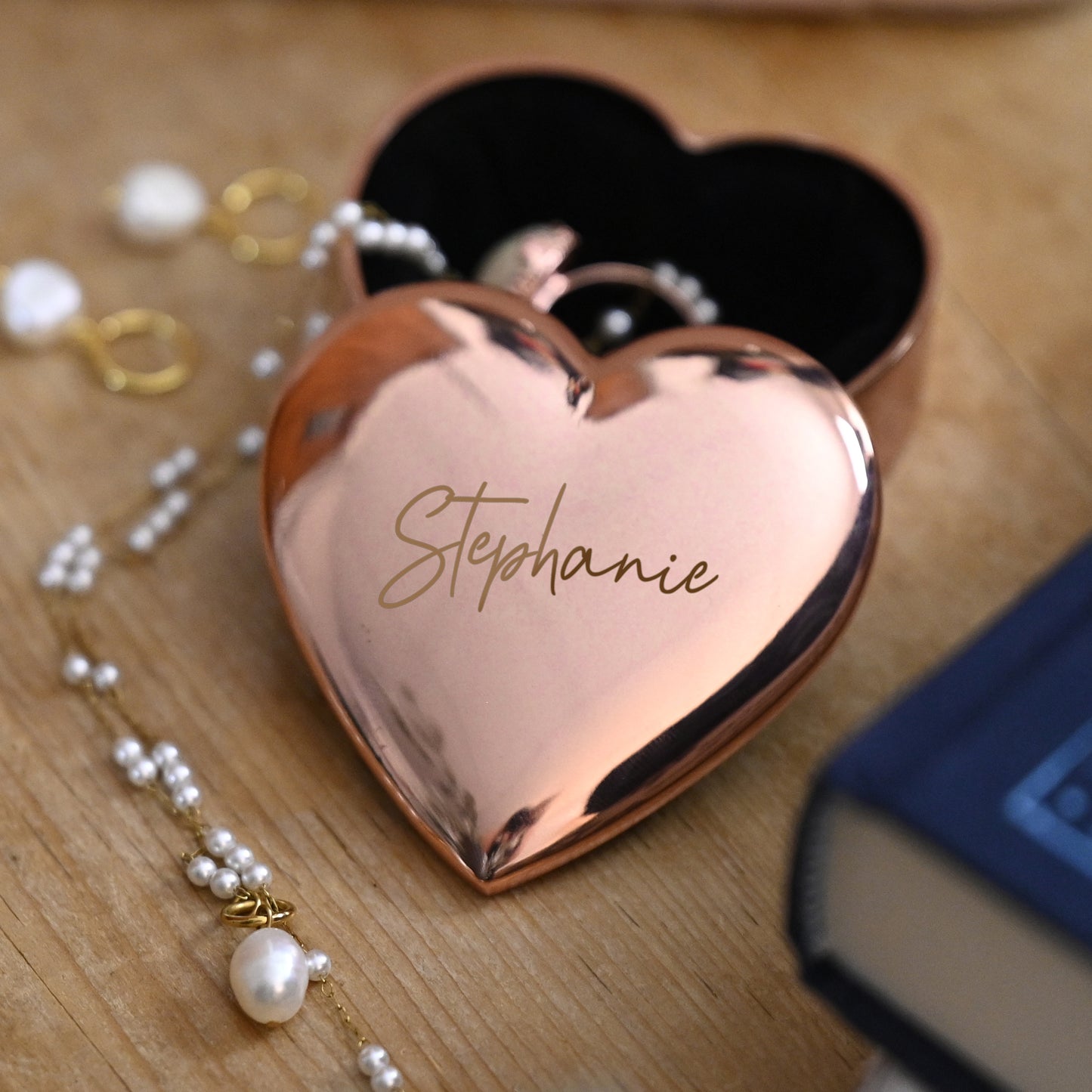 Engraved Rose Gold Heart Trinket Box Personalised