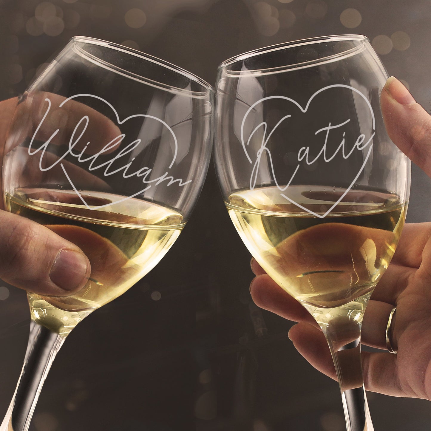 Personalised Heart Name Wine Glass Set Peach Bomb Fashion, Jewellery, Homeware & Gifts Glasses & Barware