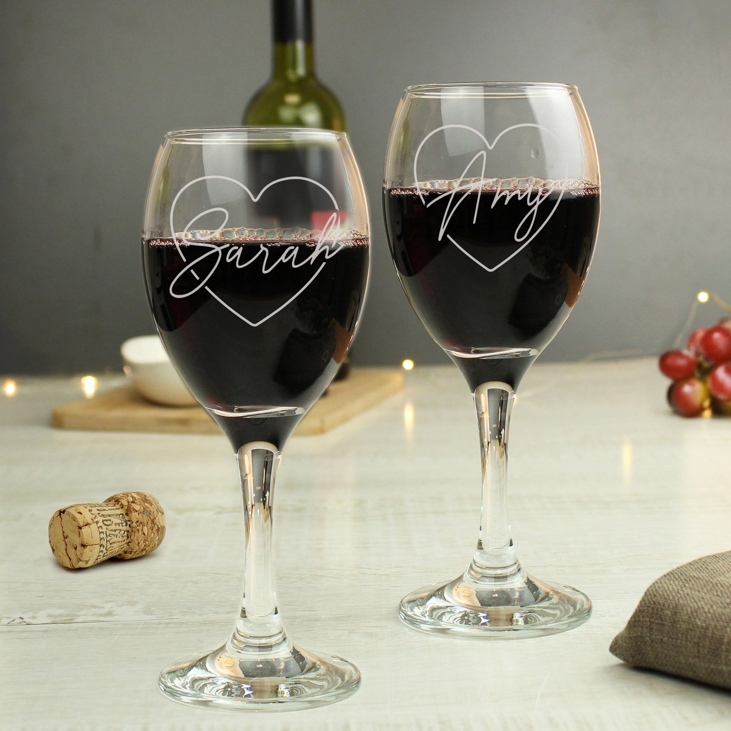 Personalised Heart Name Wine Glass Set Peach Bomb Fashion, Jewellery, Homeware & Gifts Glasses & Barware