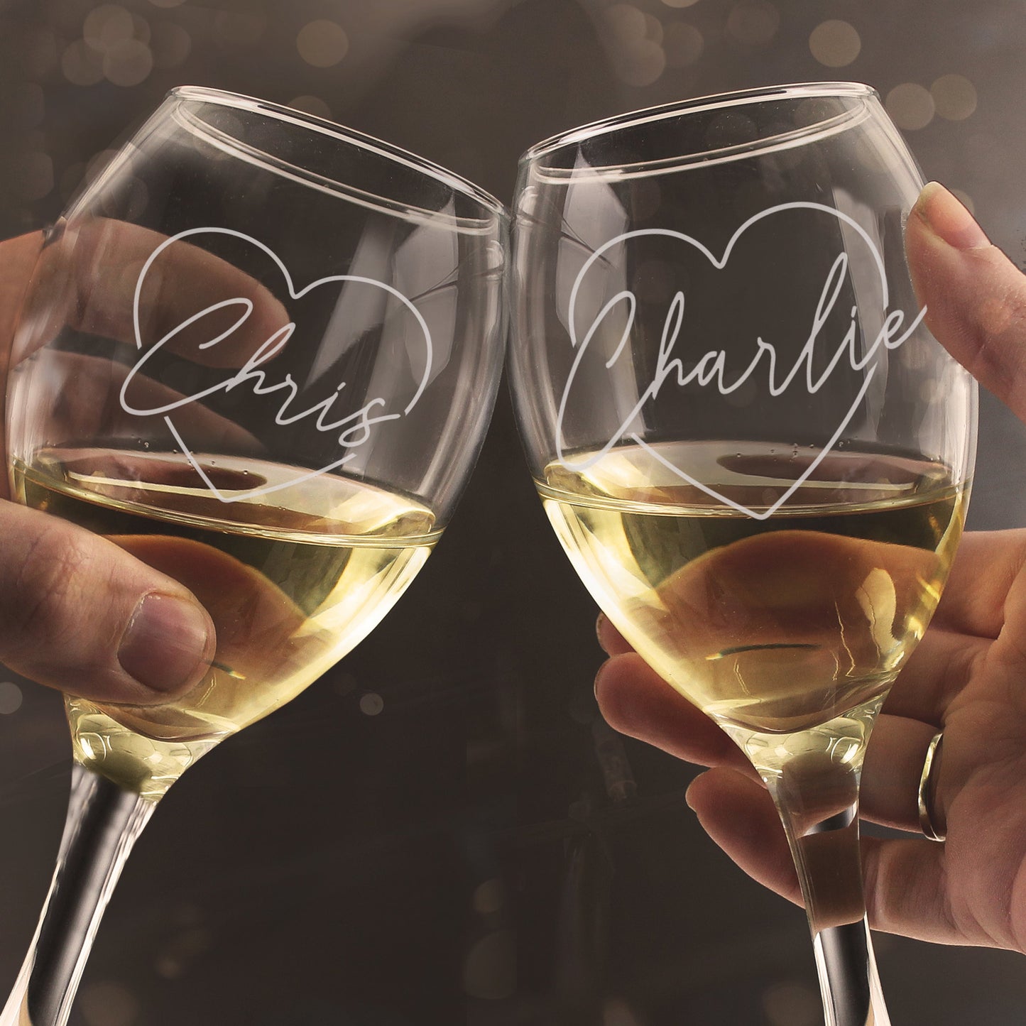 Personalised Heart Name Wine Glass Set Peach Bomb Fashion, Jewellery, Homeware & Gifts Glasses & Barware