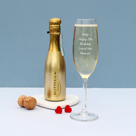 Personalised Flute & Mini Gold Bottega Prosecco Set Peach Bomb Fashion, Jewellery, Homeware & Gifts Alcohol