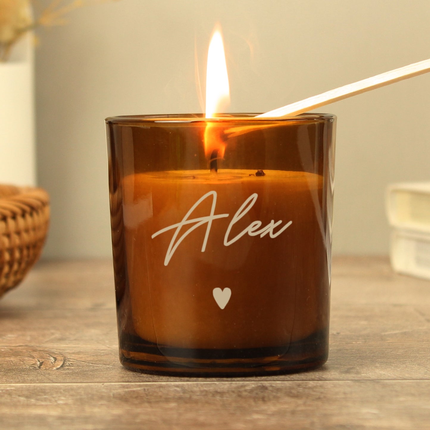 Personalised Name Amber Glass Candle