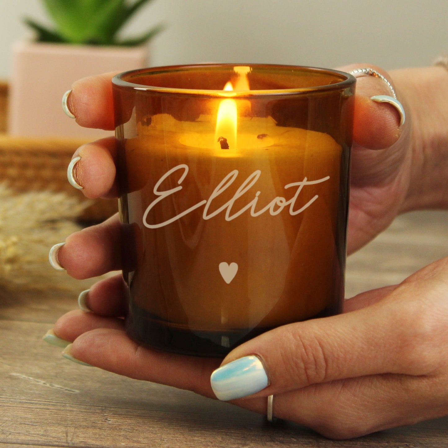 Personalised Name Amber Glass Candle
