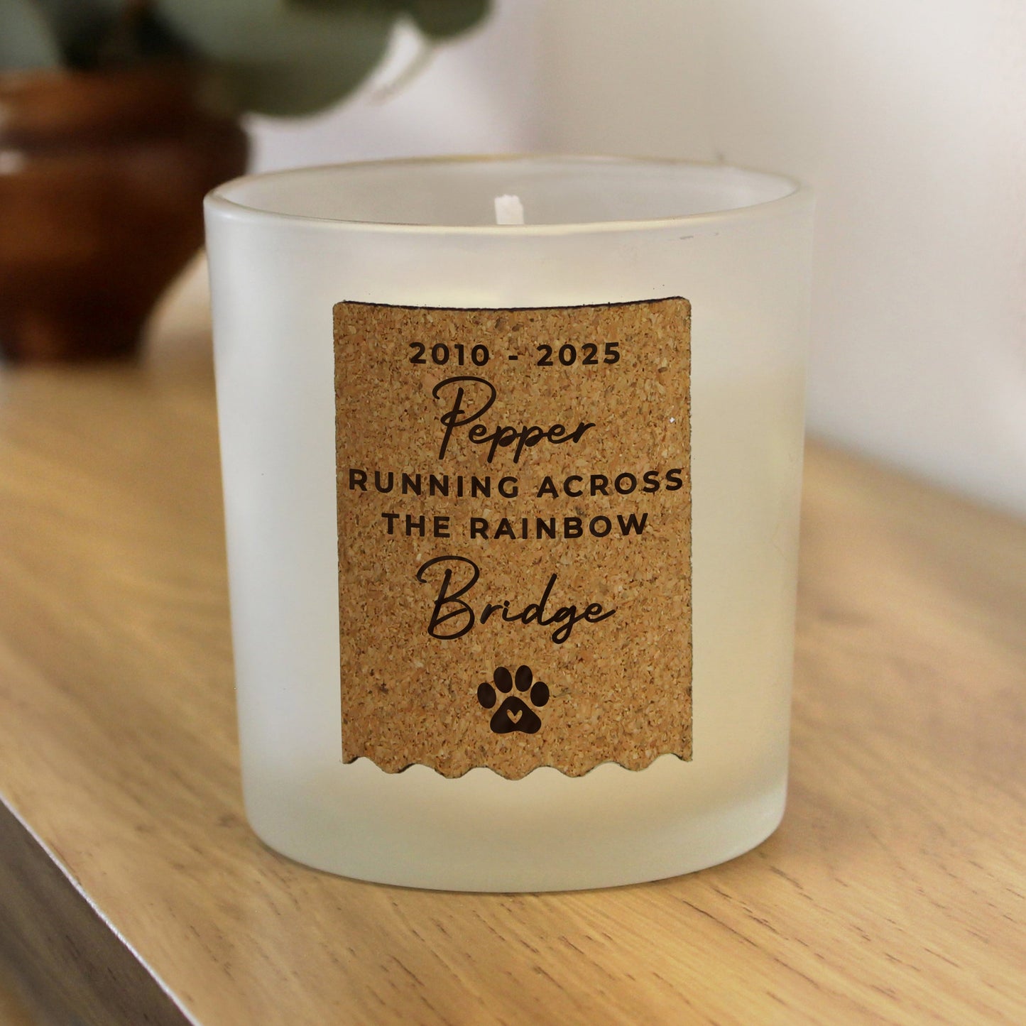 Personalised Paw Print Cork Label Candle Jar Peach Bomb Fashion, Jewellery, Homeware & Gifts Candles & Reed Diffusers