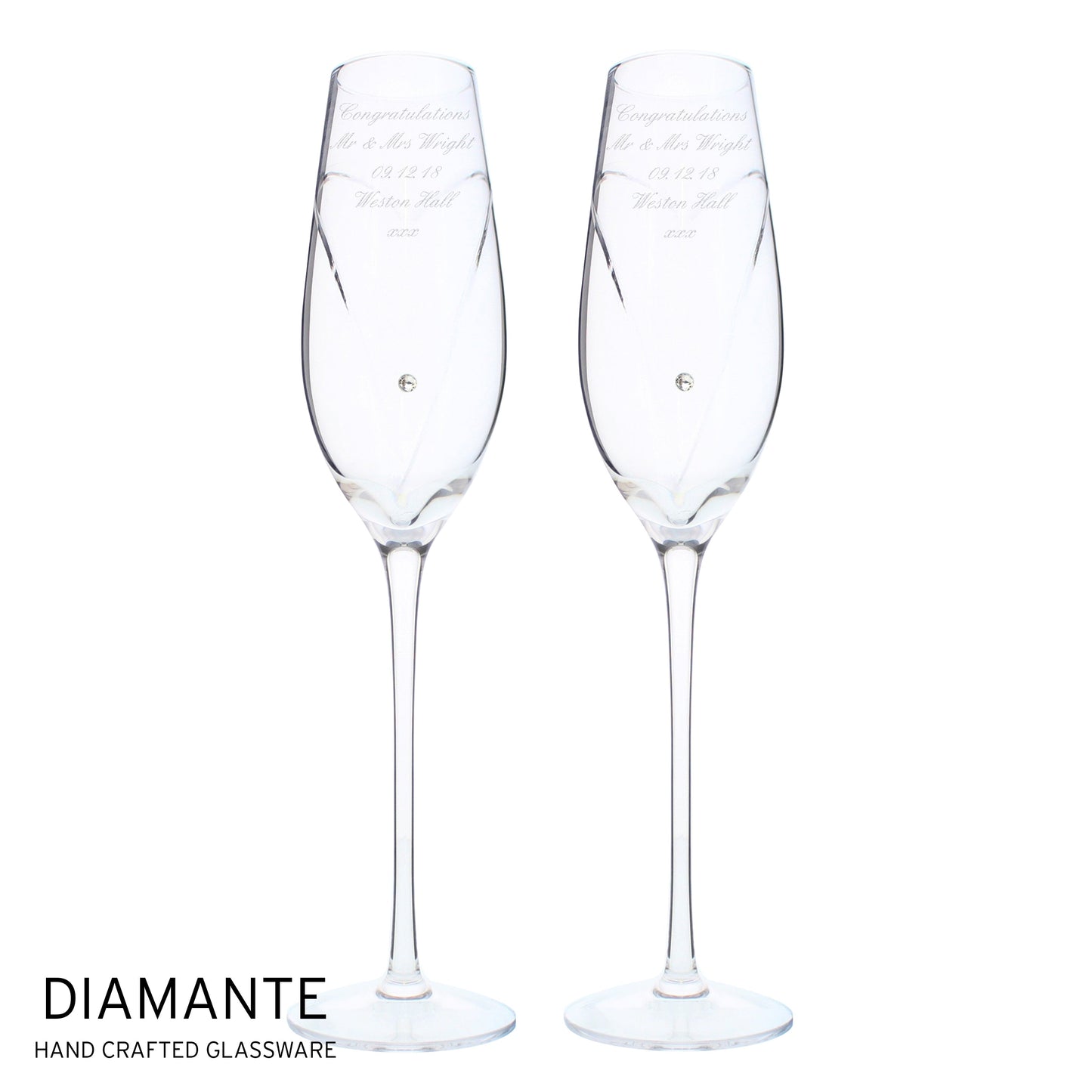 Personalised Hand Cut Heart Pair of Flutes with Gift Box Peach Bomb Fashion, Jewellery, Homeware & Gifts Glasses & Barware