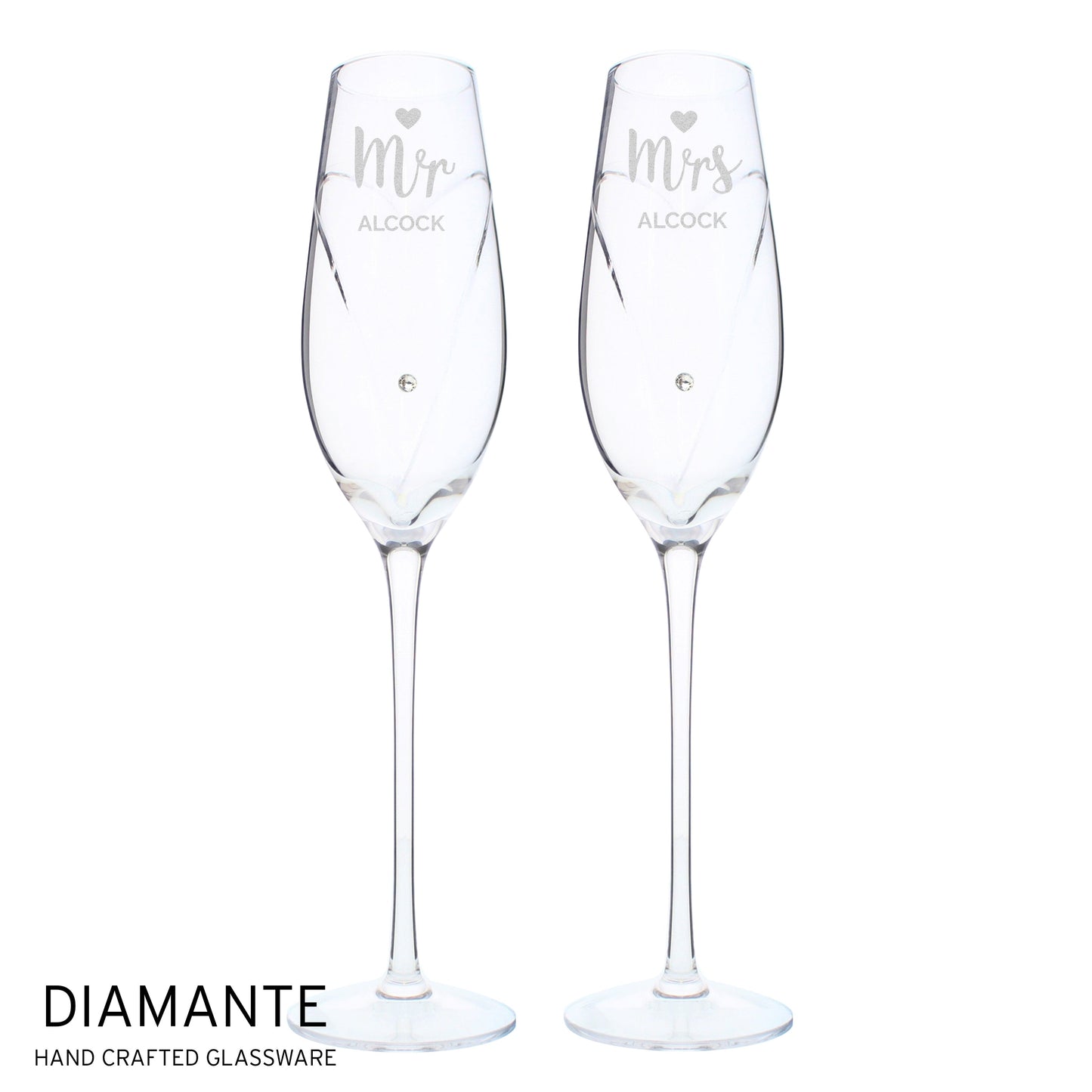 Personalised Hand Cut Mr & Mrs Pair of Flutes in Gift Box Peach Bomb Fashion, Jewellery, Homeware & Gifts Glasses & Barware
