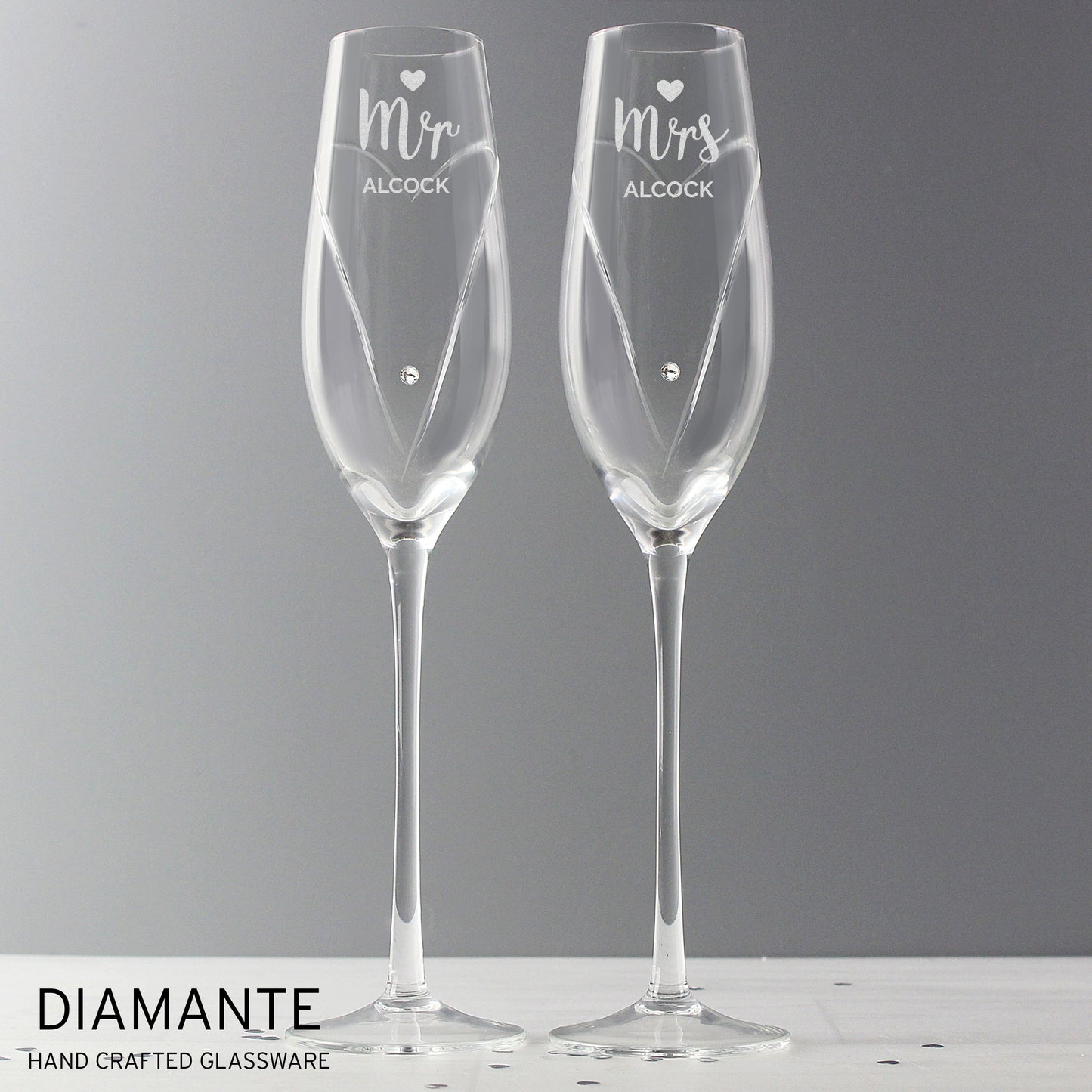Personalised Hand Cut Mr & Mrs Pair of Flutes in Gift Box Peach Bomb Fashion, Jewellery, Homeware & Gifts Glasses & Barware