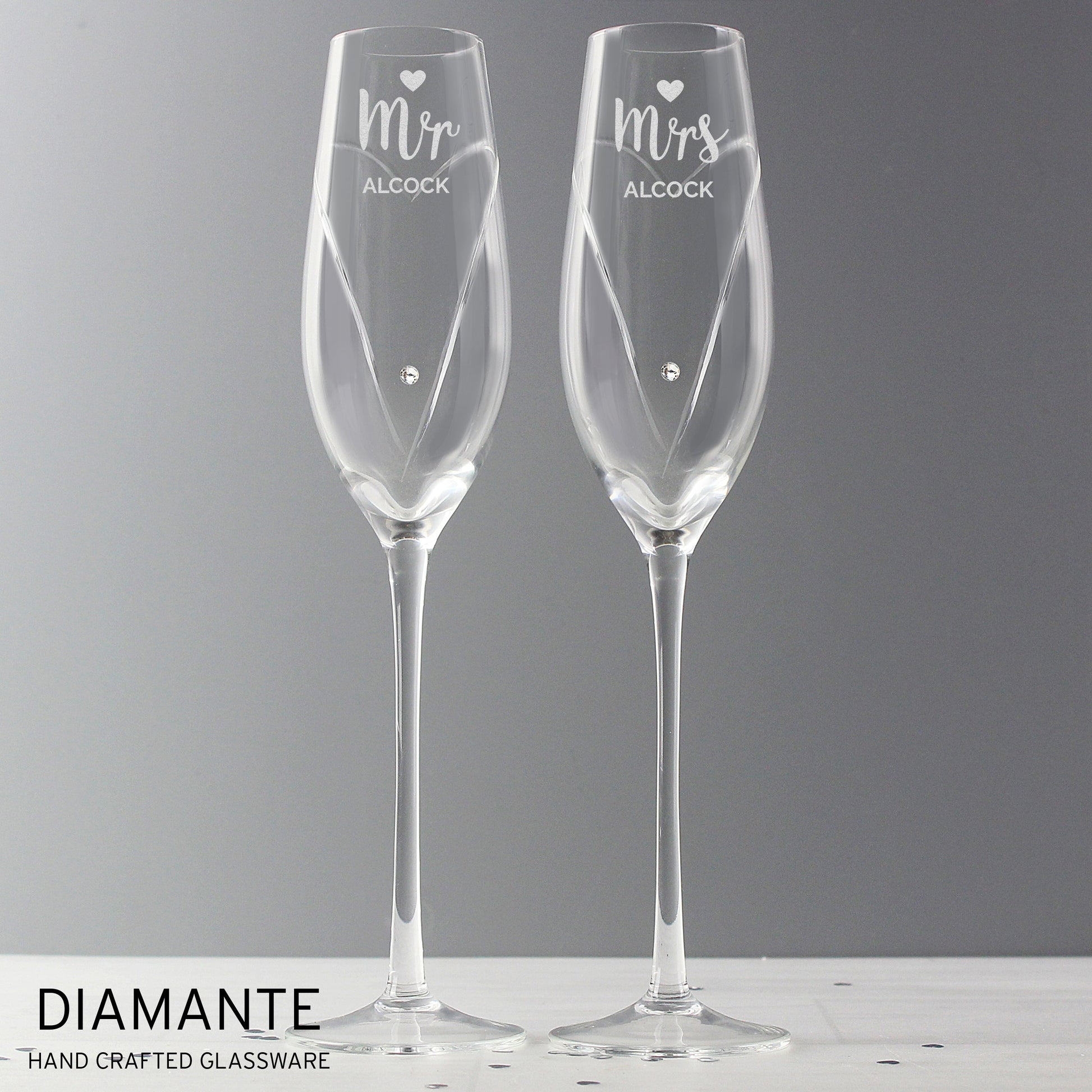 Personalised Hand Cut Mr & Mrs Pair of Flutes in Gift Box Peach Bomb Fashion, Jewellery, Homeware & Gifts Glasses & Barware