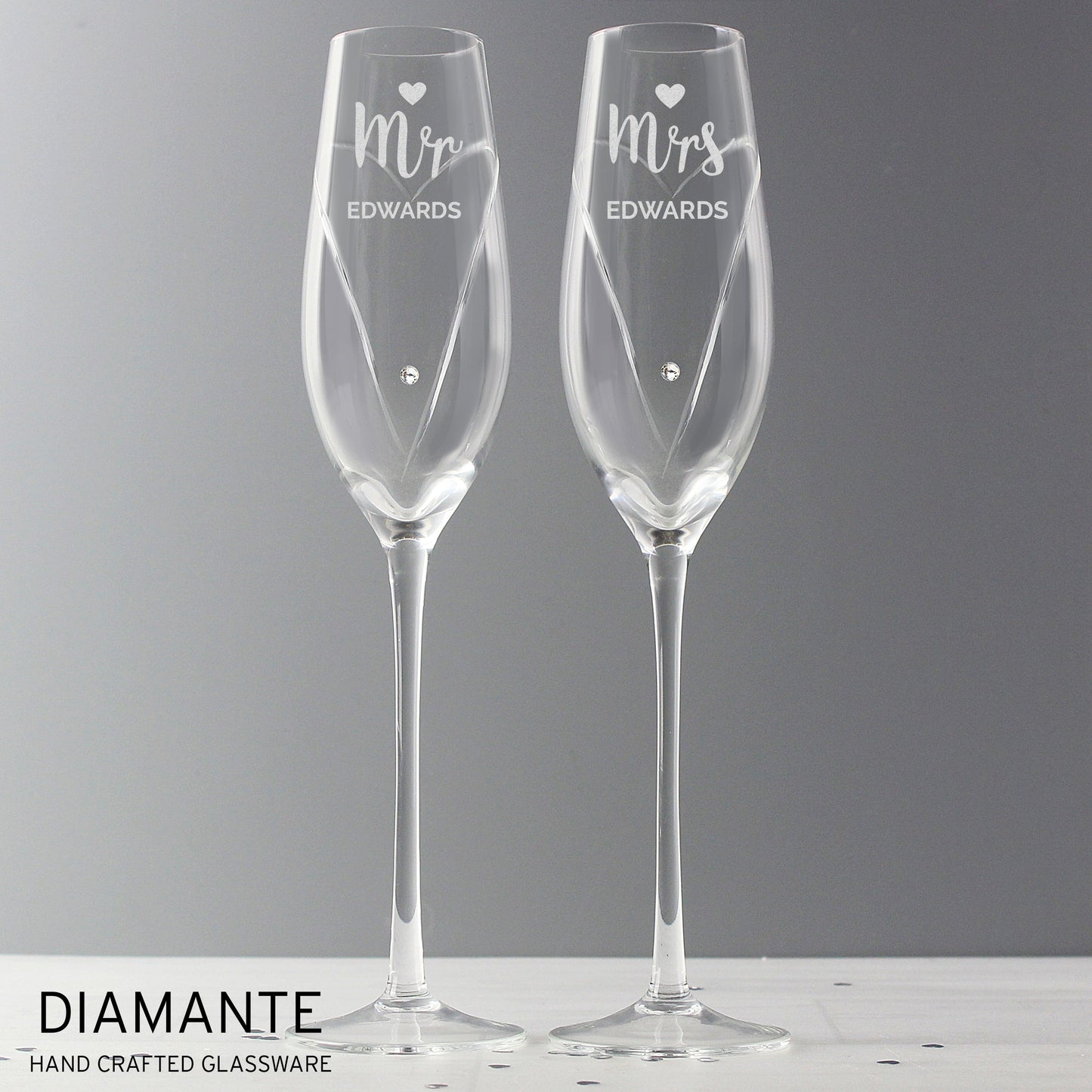 Personalised Hand Cut Mr & Mrs Pair of Flutes in Gift Box Peach Bomb Fashion, Jewellery, Homeware & Gifts Glasses & Barware