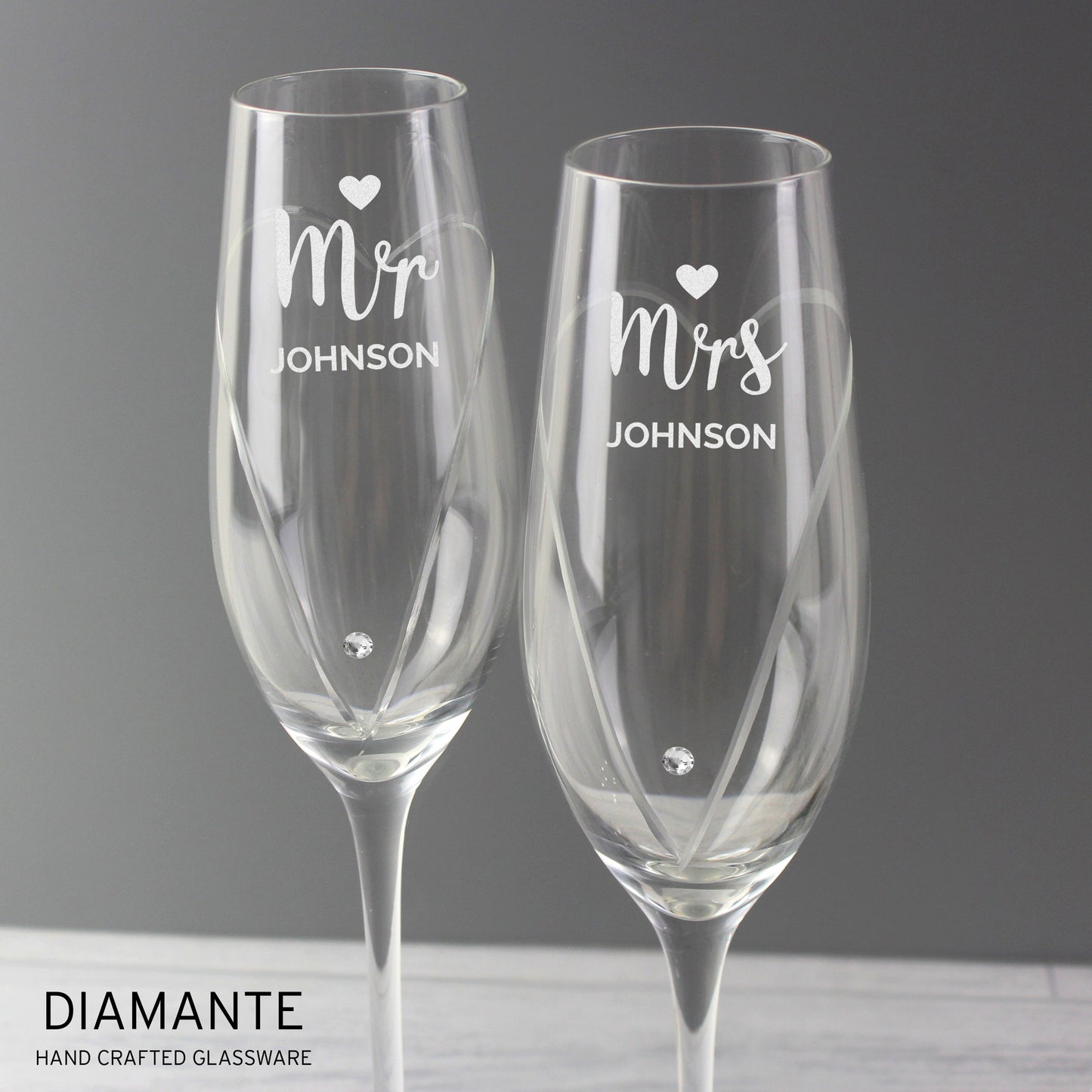 Personalised Hand Cut Mr & Mrs Pair of Flutes in Gift Box Peach Bomb Fashion, Jewellery, Homeware & Gifts Glasses & Barware