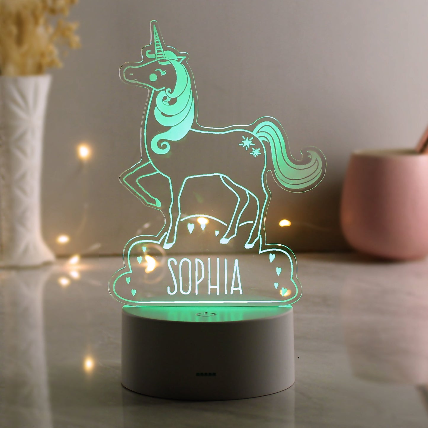 Personalised Unicorn LED Colour Changing Night Light Peach Bomb Fashion, Jewellery, Homeware & Gifts LED Lights, Candles & Decorations