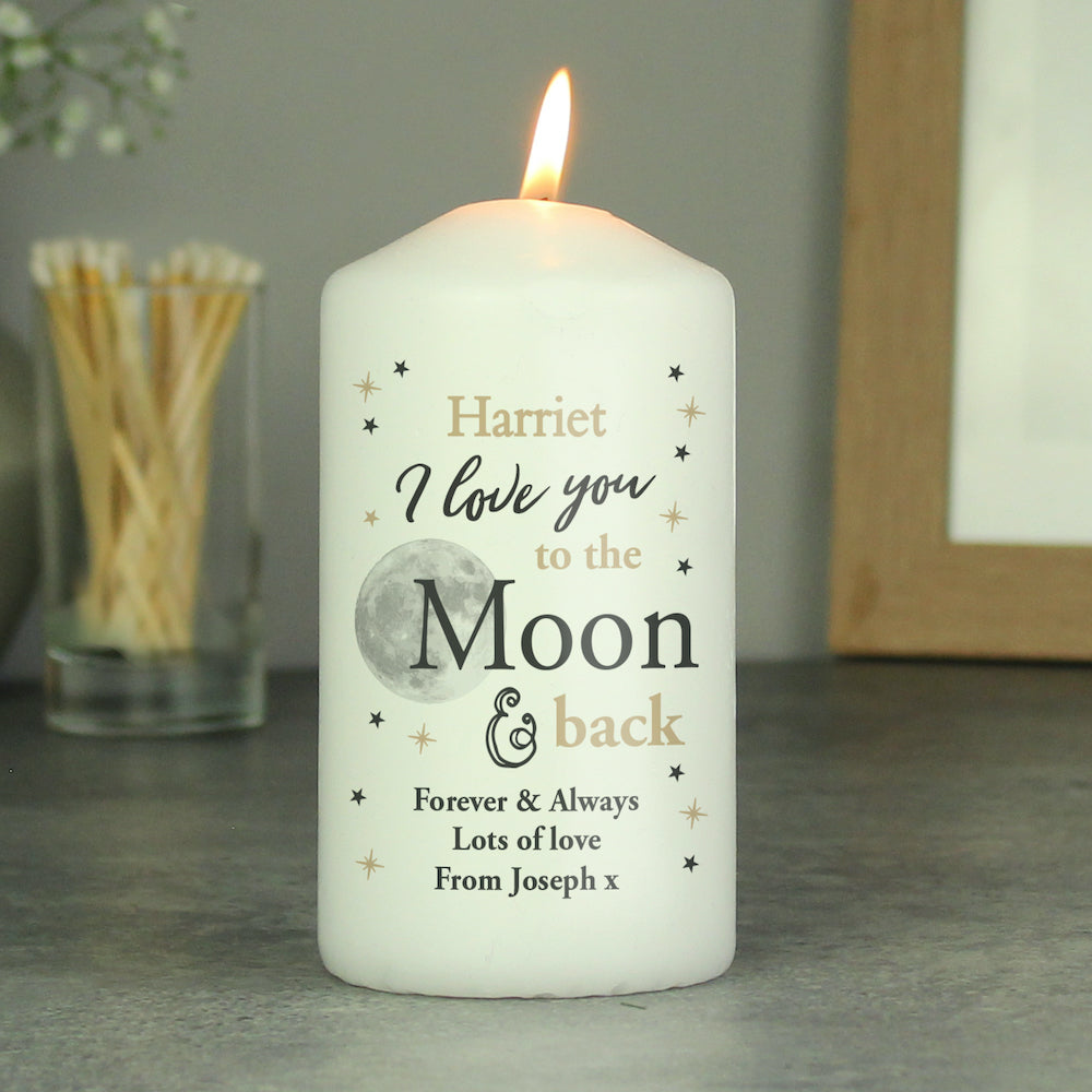 PEACH BOMB PERSONALISED CANDLE LOVE YOU TO THE MOON AND BACK GIFT FOR HER HIM
