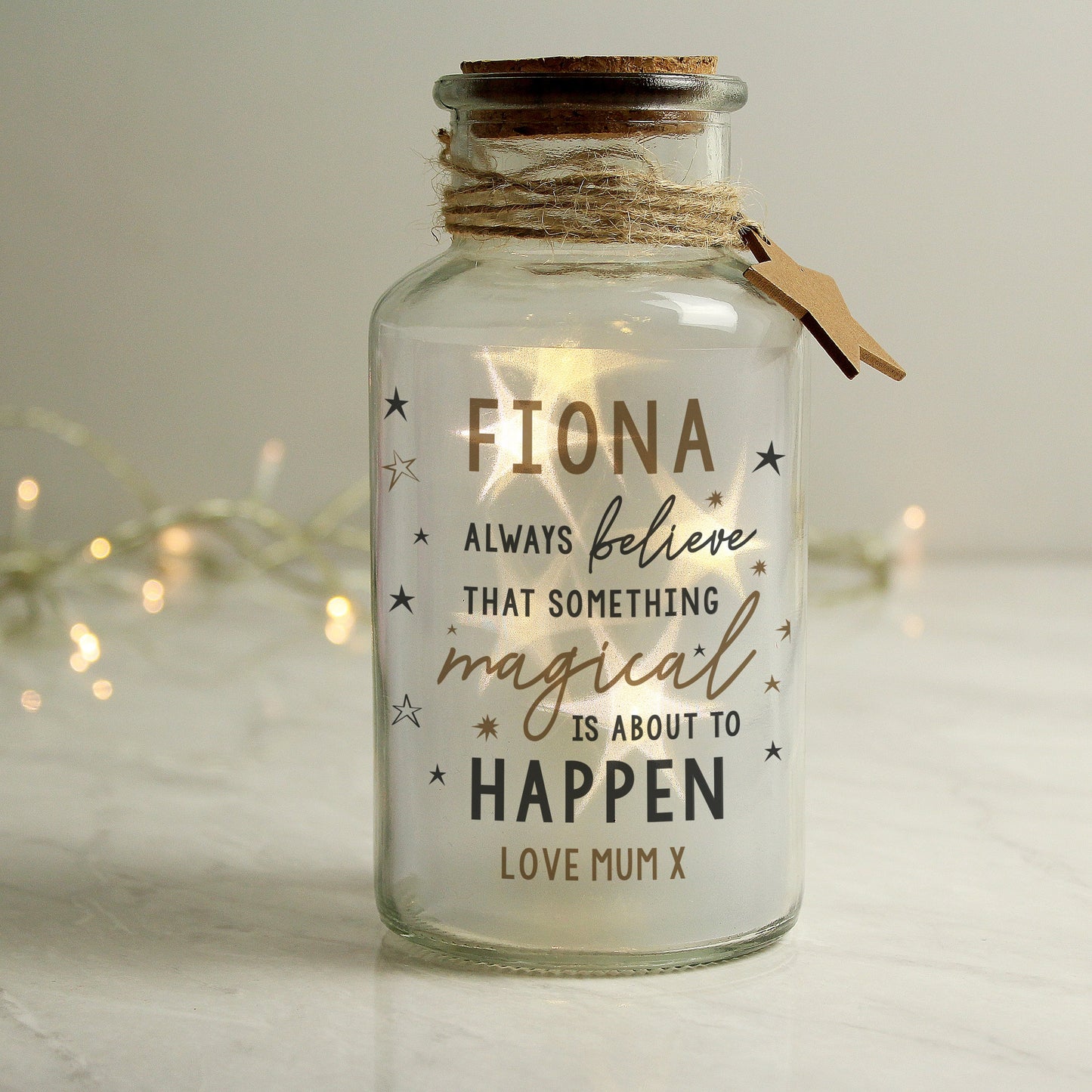 Personalised Magical Things Happen LED Glass Jar Peach Bomb Fashion, Jewellery, Homeware & Gifts LED Lights, Candles & Decorations