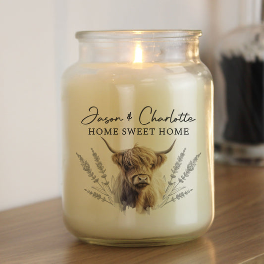 Personalised Highland Cow Large Candle Jar Peach Bomb Fashion, Jewellery, Homeware & Gifts Candles & Reed Diffusers