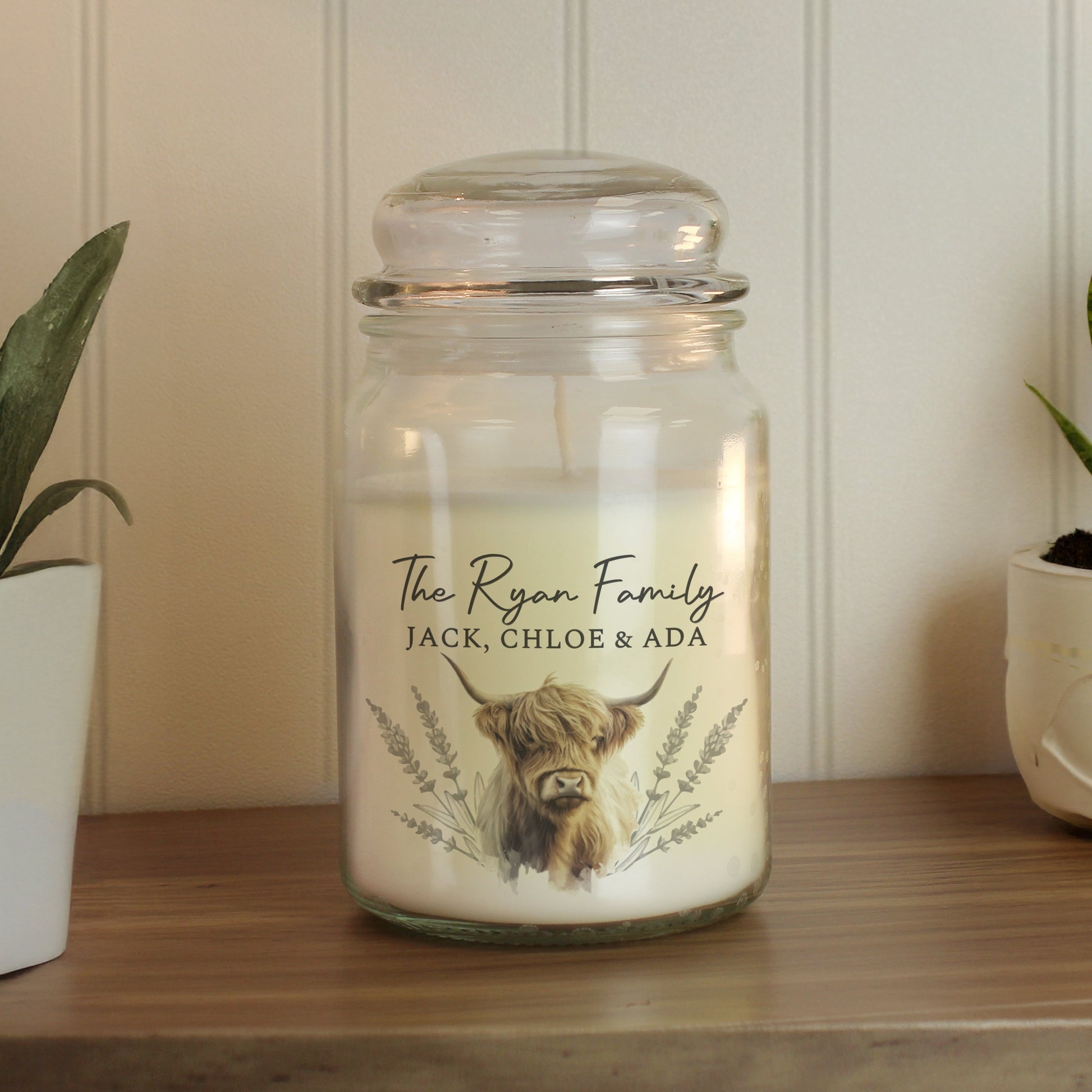Personalised Highland Cow Large Candle Jar Peach Bomb Fashion, Jewellery, Homeware & Gifts Candles & Reed Diffusers