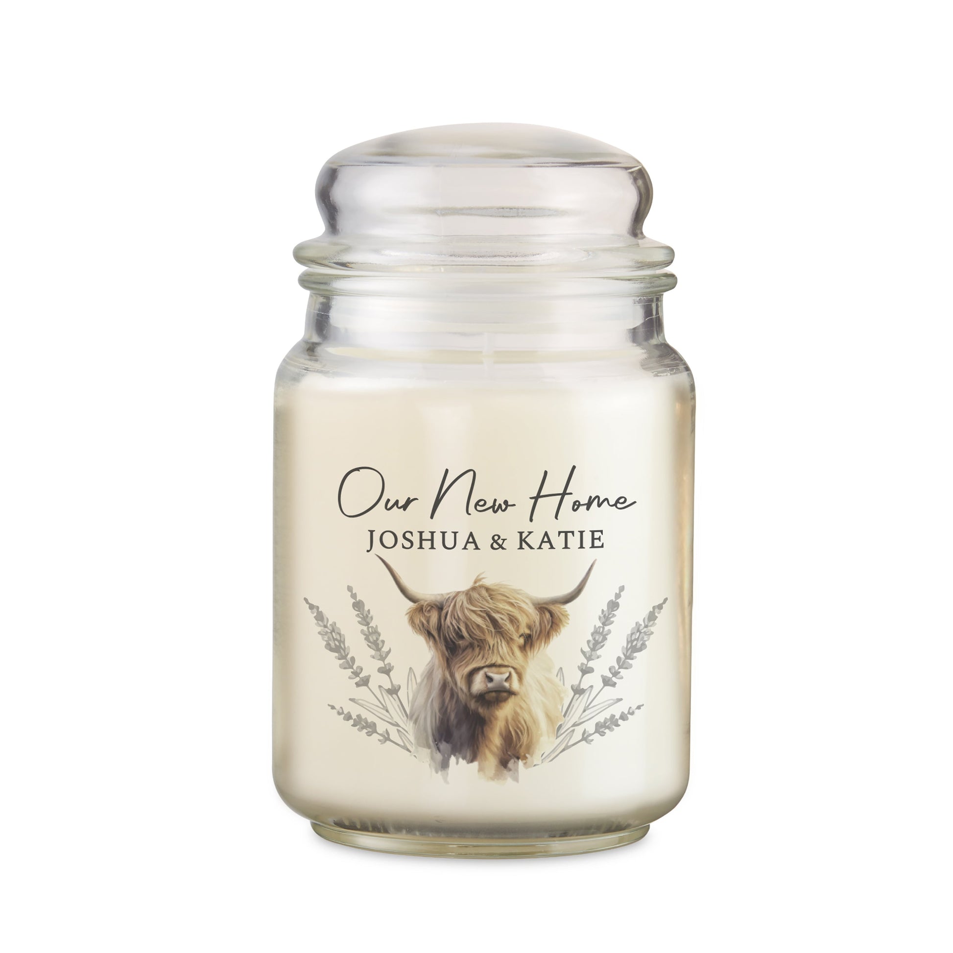 Personalised Highland Cow Large Candle Jar Peach Bomb Fashion, Jewellery, Homeware & Gifts Candles & Reed Diffusers