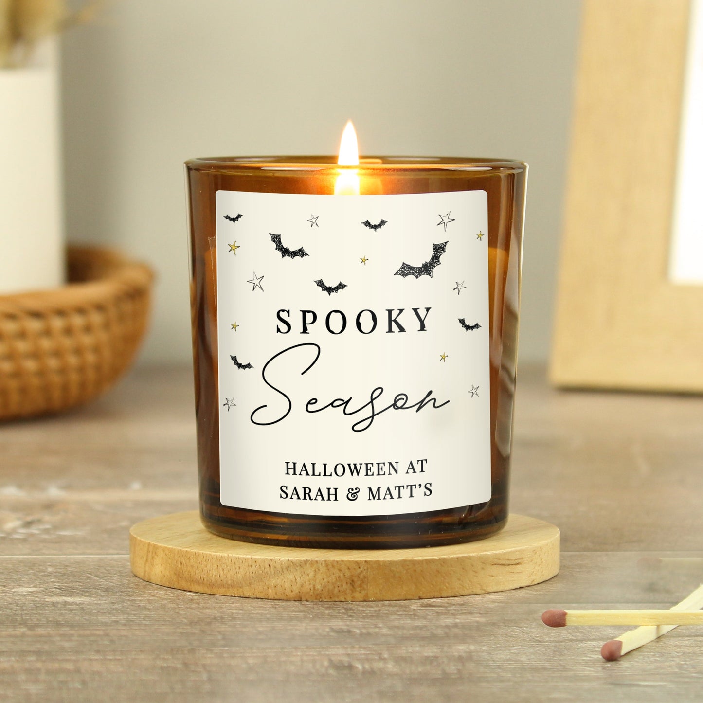 Personalised Spooky Amber Glass Candle Peach Bomb Fashion, Jewellery, Homeware & Gifts Candles & Reed Diffusers