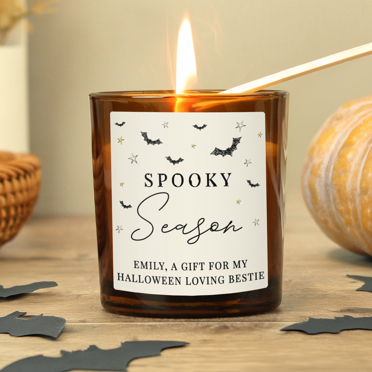Personalised Spooky Amber Glass Candle Peach Bomb Fashion, Jewellery, Homeware & Gifts Candles & Reed Diffusers