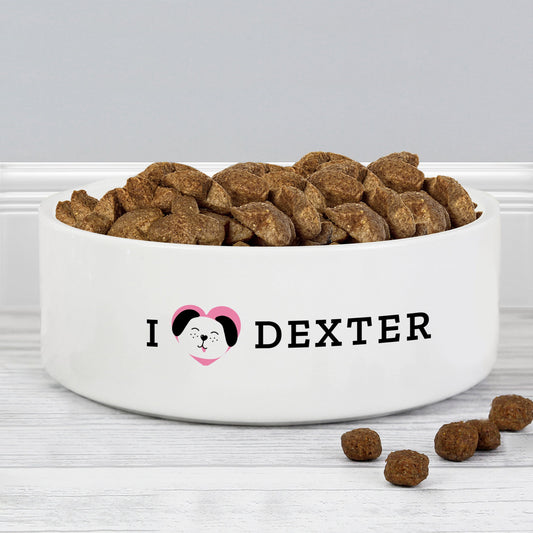 Personalised I Love my Dog - Cute Design 15cm Medium Ceramic White Pet Bowl Peach Bomb Fashion, Jewellery, Homeware & Gifts Pet Gifts