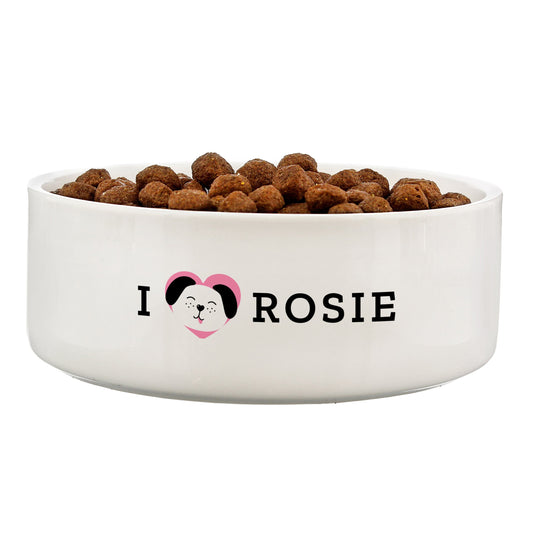 Personalised I Love my Dog - Cute Design 15cm Medium Ceramic White Pet Bowl Peach Bomb Fashion, Jewellery, Homeware & Gifts Pet Gifts