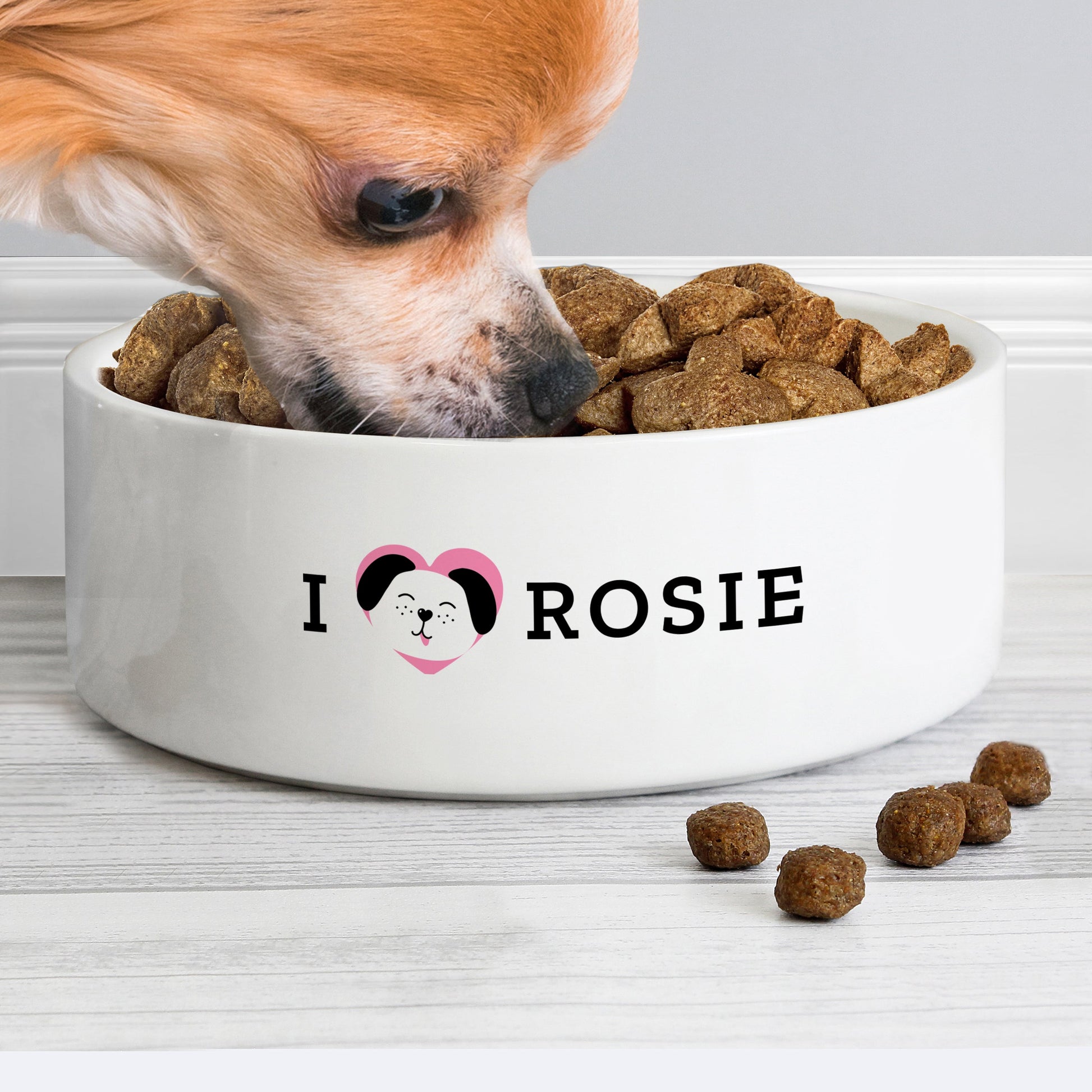 Personalised I Love my Dog - Cute Design 15cm Medium Ceramic White Pet Bowl Peach Bomb Fashion, Jewellery, Homeware & Gifts Pet Gifts