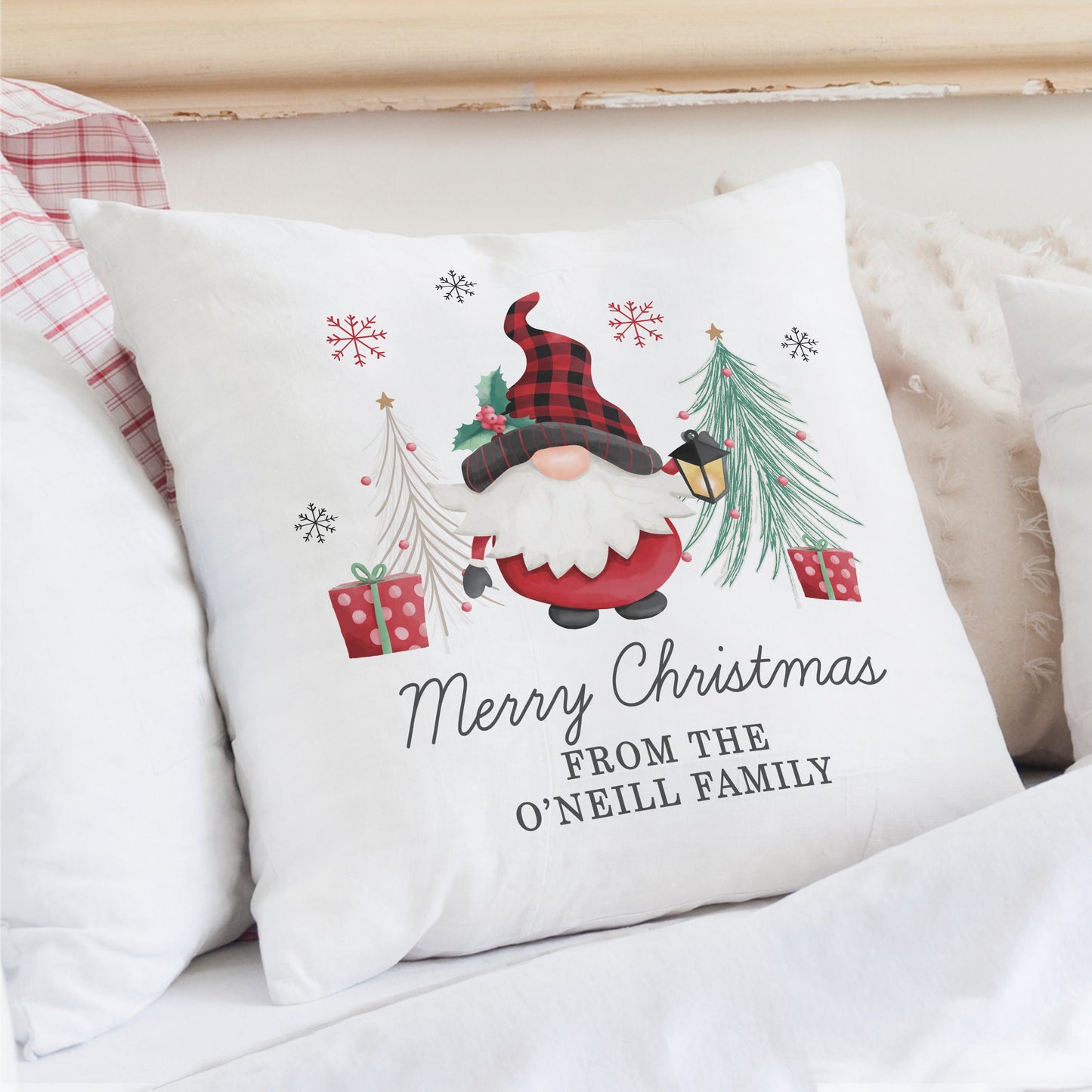 Personalised Gonk Christmas Cushion Peach Bomb Fashion, Jewellery, Homeware & Gifts Textiles
