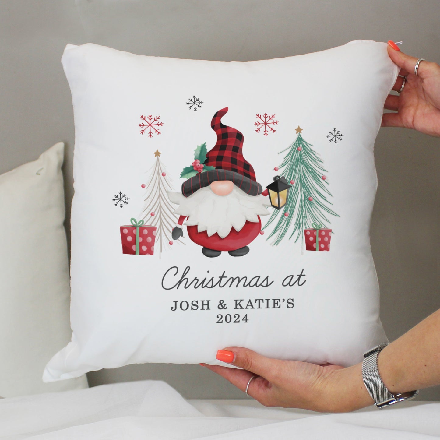 Personalised Gonk Christmas Cushion Peach Bomb Fashion, Jewellery, Homeware & Gifts Textiles