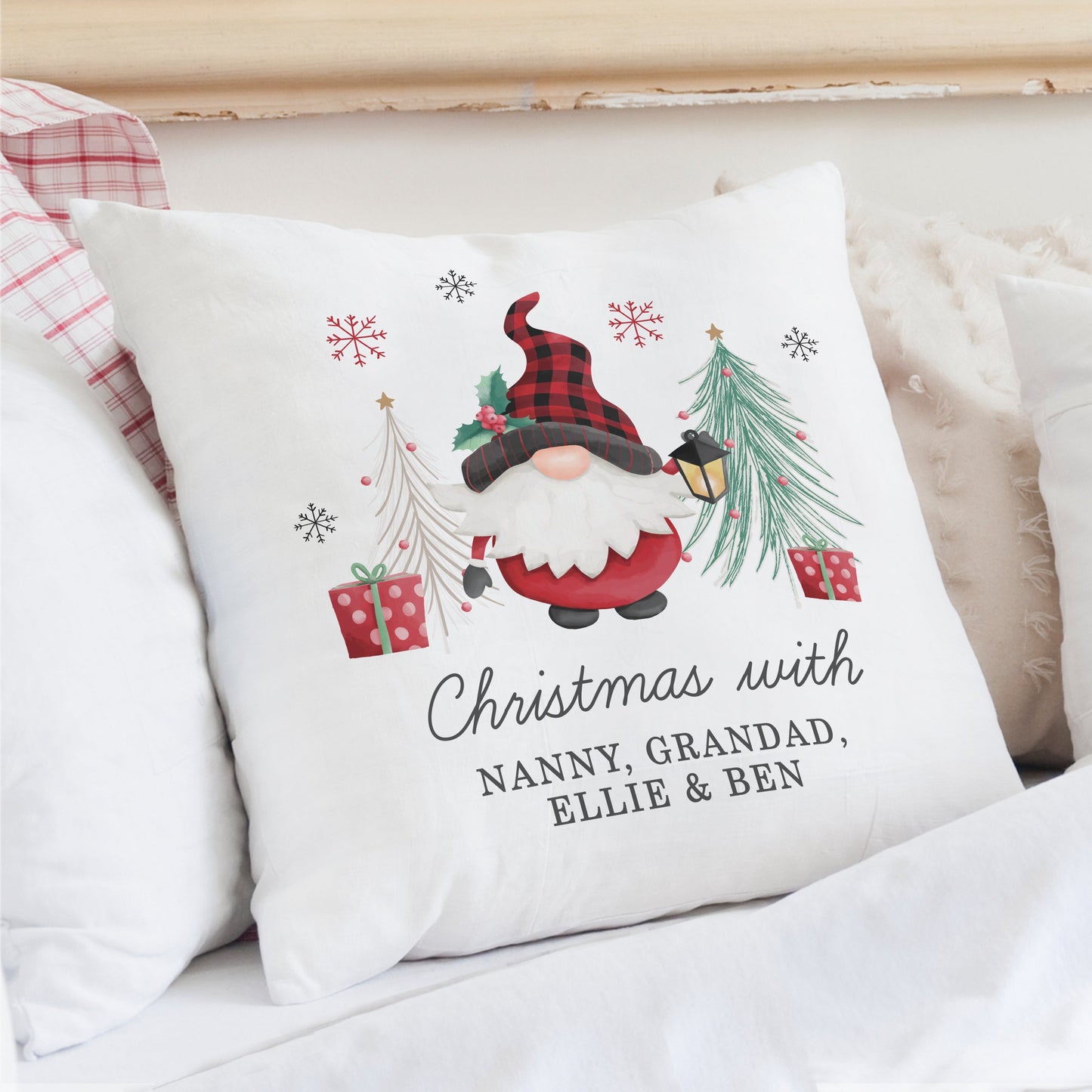 Personalised Gonk Christmas Cushion Peach Bomb Fashion, Jewellery, Homeware & Gifts Textiles