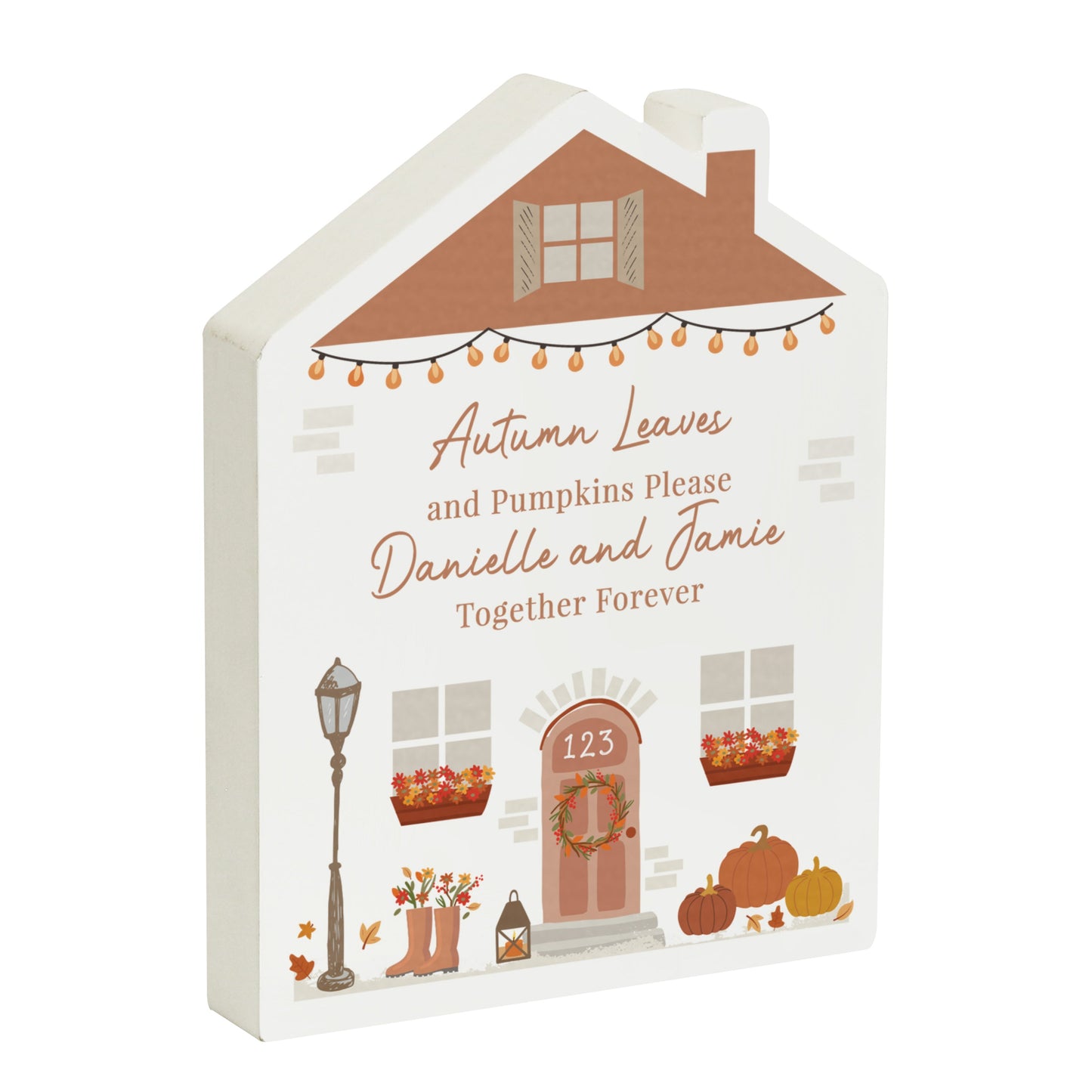 Personalised Autumnal Wooden House Ornament Peach Bomb Fashion, Jewellery, Homeware & Gifts Ornaments