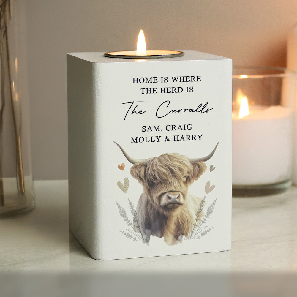 PERSONALISED HIGHLAND COW CANDLE TEALIGHT HOLDER GIFT FOR HER BIRTHDAY ANNIVERSARY NEW HOME CHRISTMAS