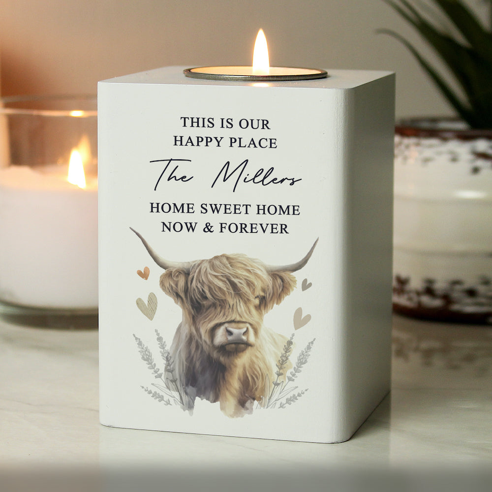 PERSONALISED HIGHLAND COW CANDLE TEALIGHT HOLDER GIFT FOR HER BIRTHDAY ANNIVERSARY NEW HOME CHRISTMAS