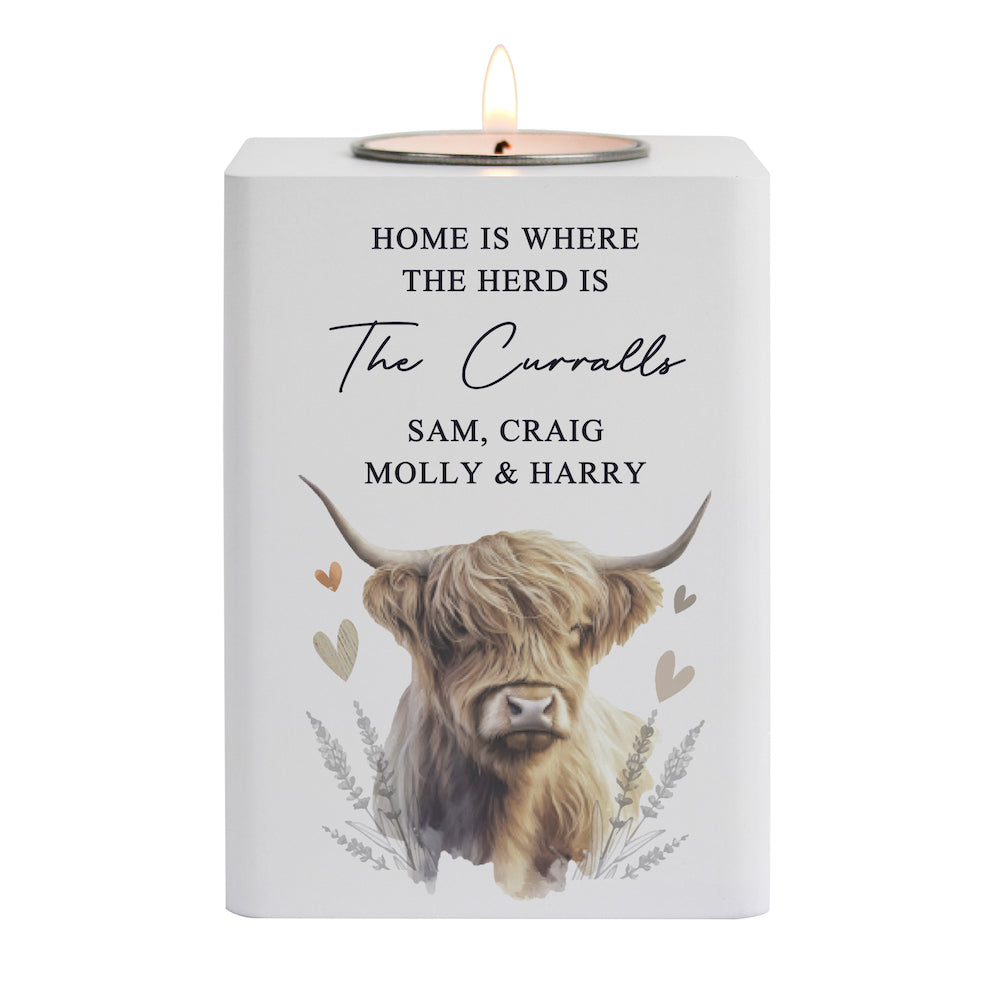 PERSONALISED HIGHLAND COW CANDLE TEALIGHT HOLDER GIFT FOR HER BIRTHDAY ANNIVERSARY NEW HOME CHRISTMAS