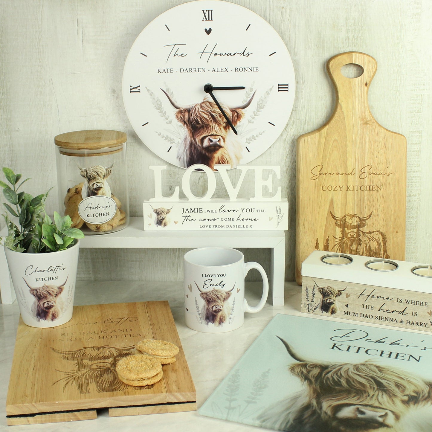 Personalised Highland Cow Triple Tea Light Box Peach Bomb Fashion, Jewellery, Homeware & Gifts LED Lights, Candles & Decorations