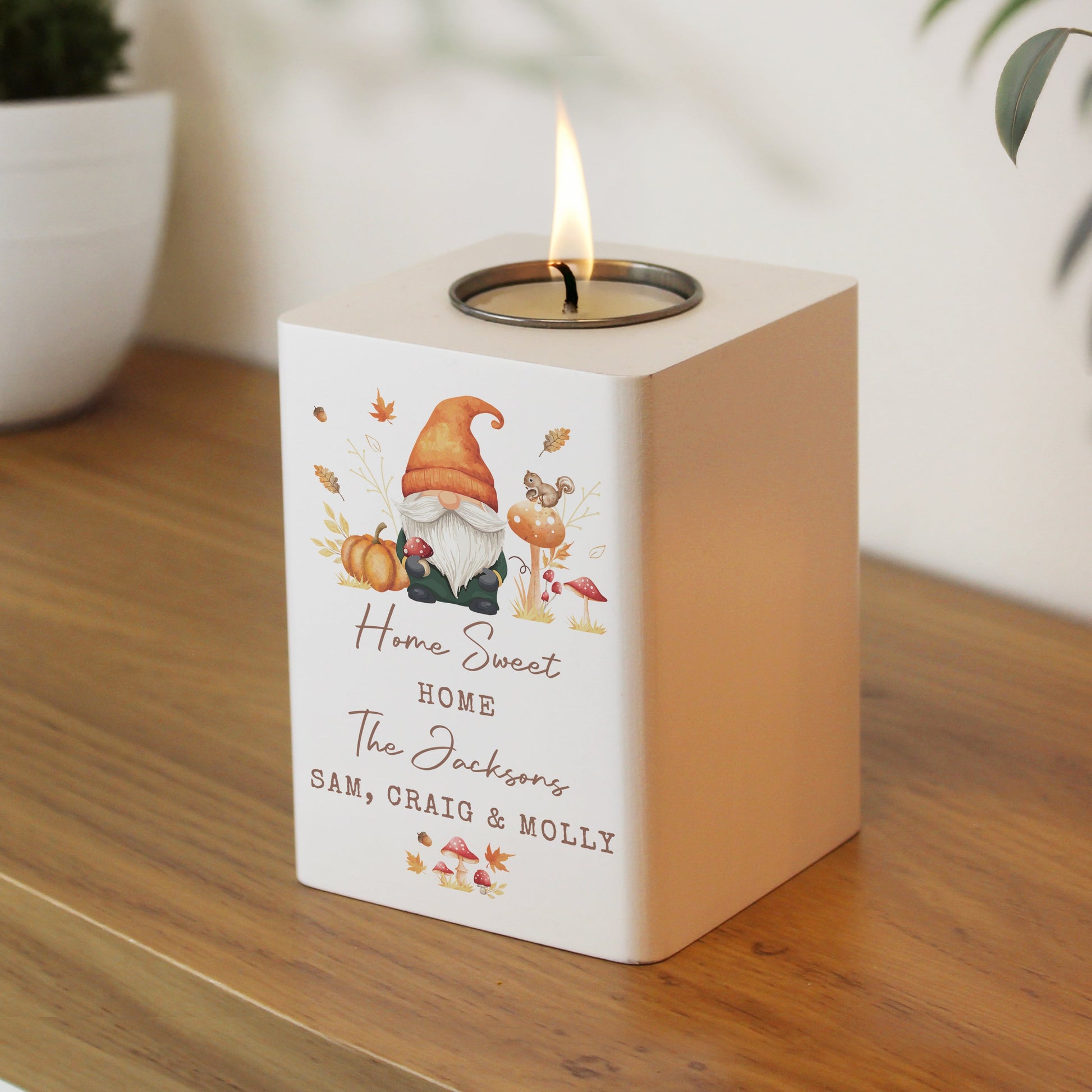 Personalised Autumn Gonk Tealight Holder Peach Bomb Fashion, Jewellery, Homeware & Gifts Candles & Reed Diffusers
