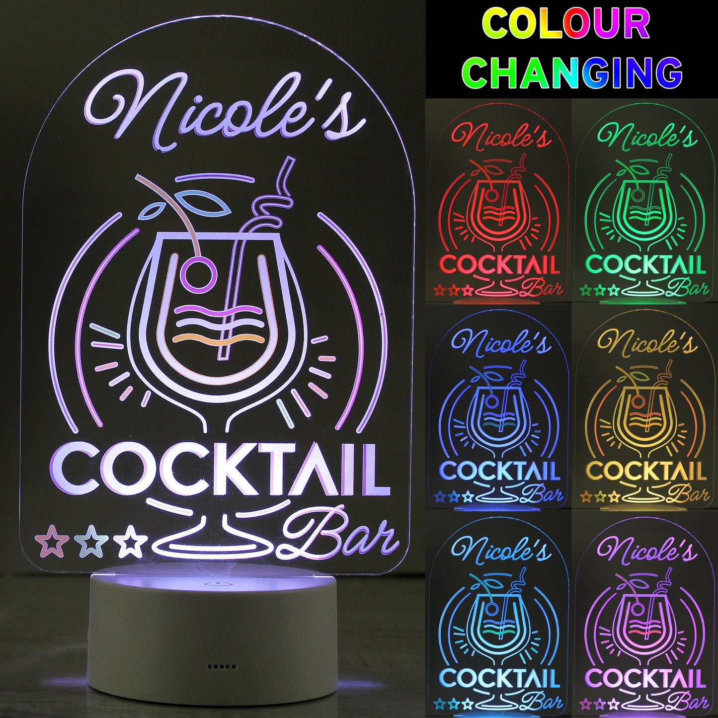 Personalised LED Colour Changing Cocktail Bar Sign Peach Bomb Fashion, Jewellery, Homeware & Gifts LED Lights, Candles & Decorations