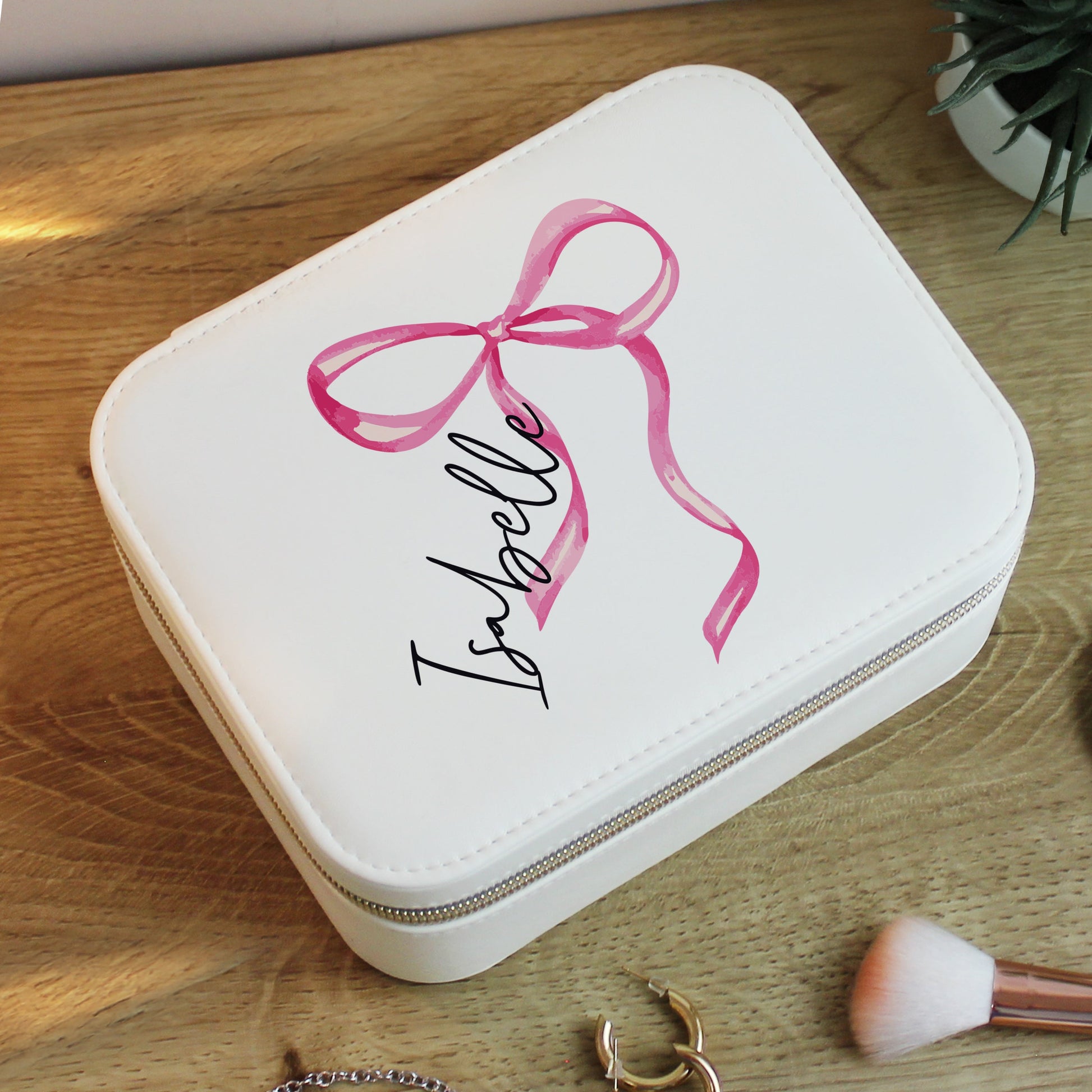 Personalised Bow Travel Jewellery Box Peach Bomb Fashion, Jewellery, Homeware & Gifts Trinket, Jewellery & Keepsake Boxes